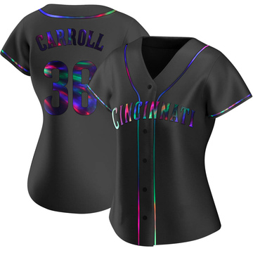 Clay Carroll Women's Replica Cincinnati Reds Black Holographic Alternate Jersey