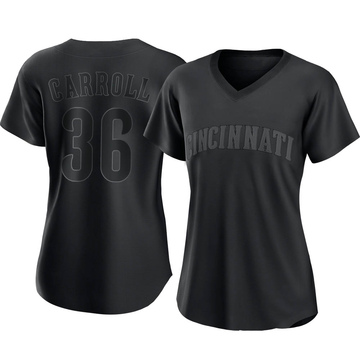 Clay Carroll Women's Replica Cincinnati Reds Black Pitch Fashion Jersey