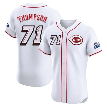 Keegan Thompson Men's Elite Cincinnati Reds White 2025 Speedway Classic Alternate Jersey