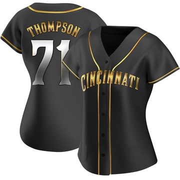 Keegan Thompson Women's Replica Cincinnati Reds Black Golden Alternate Jersey