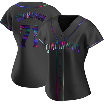 Keegan Thompson Women's Replica Cincinnati Reds Black Holographic Alternate Jersey