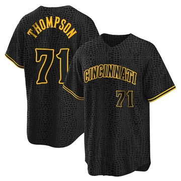 Keegan Thompson Youth Replica Cincinnati Reds Black Snake Skin City Jersey