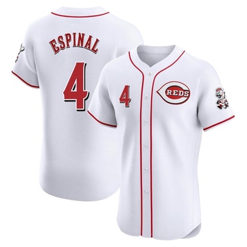 Santiago Espinal Men's Elite Cincinnati Reds White Home Patch Jersey