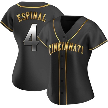 Santiago Espinal Women's Replica Cincinnati Reds Black Golden Alternate Jersey