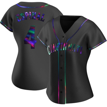 Santiago Espinal Women's Replica Cincinnati Reds Black Holographic Alternate Jersey